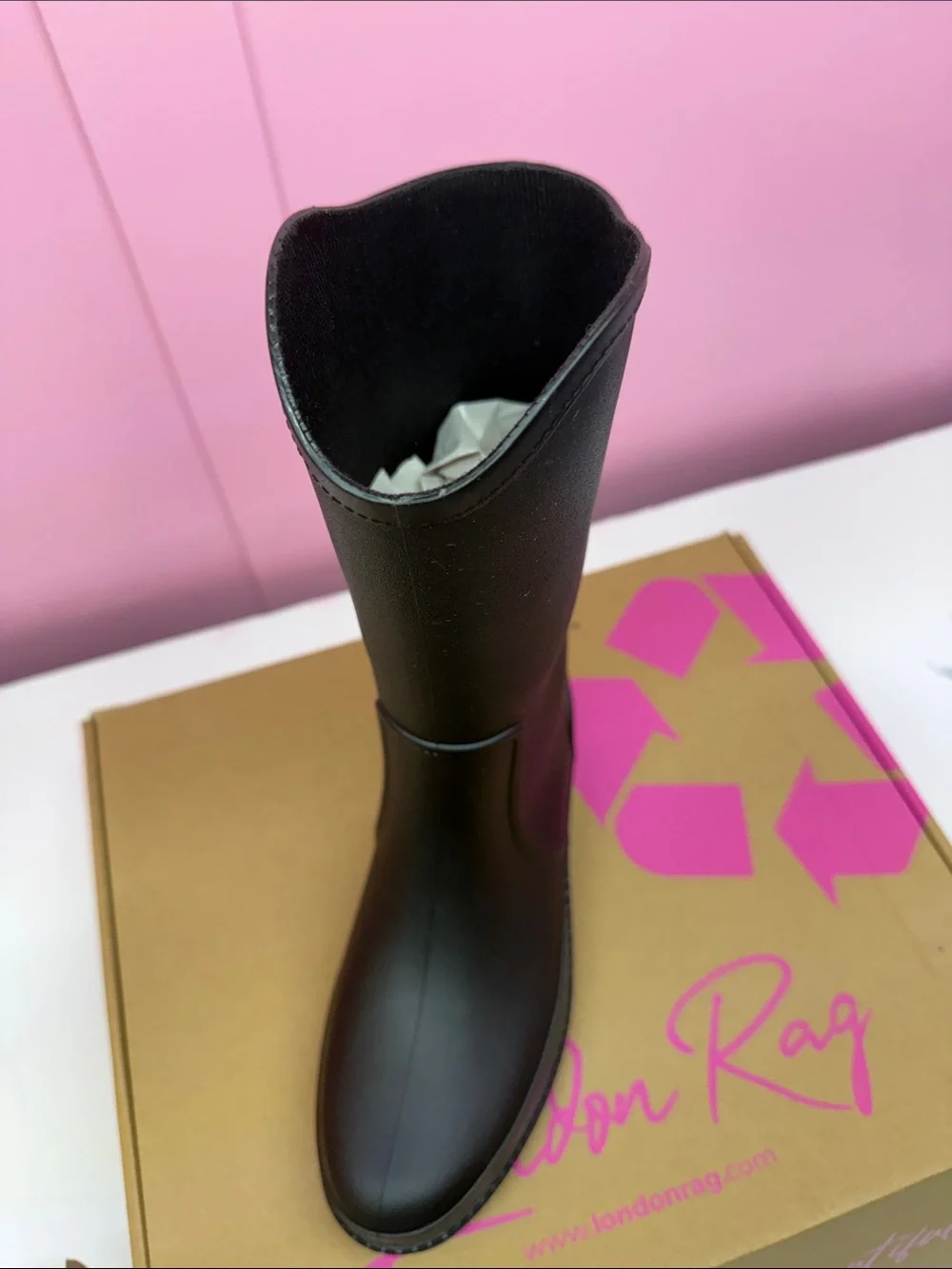 London Rag Women's Black Mid-Calf Rain Boot